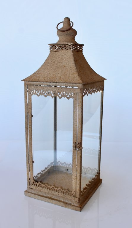 Set Of 2 Metal & Glass Lanterns